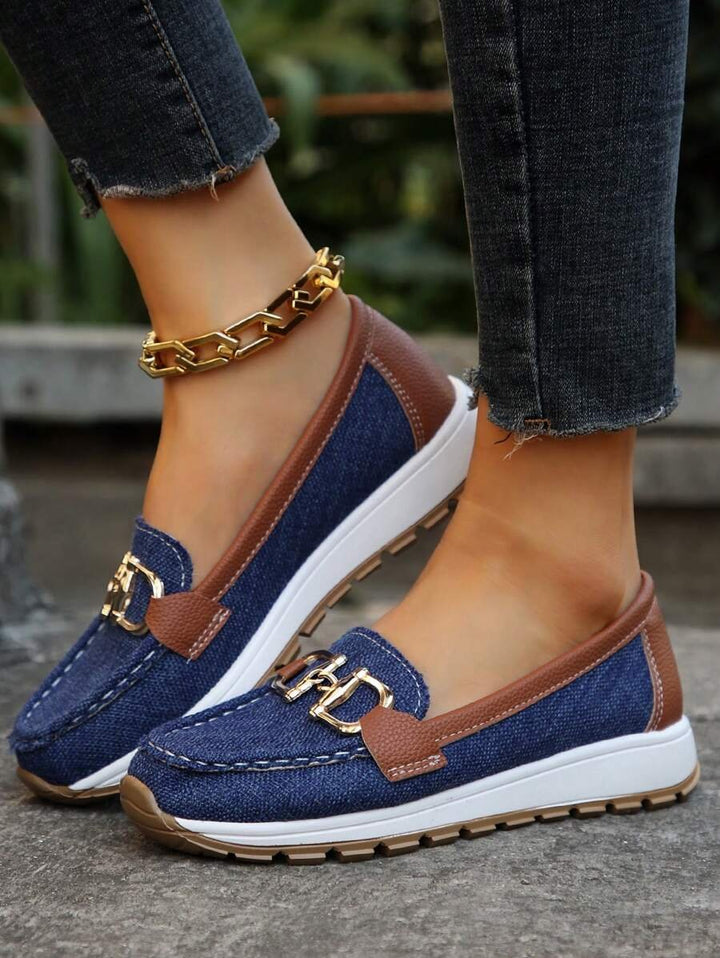 Dame Ortopædisk Slip-On Loafers Guldspænde Skridsikker Sål - Navy
