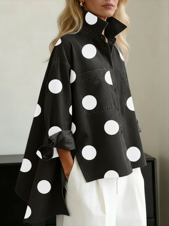 Dame Oversize Langærmet Prikket Skjorte - Black