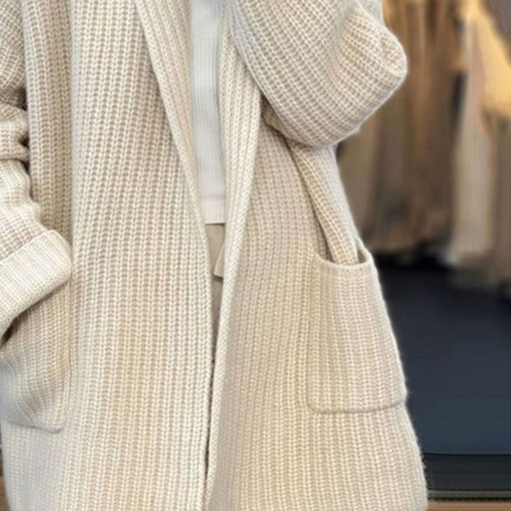 Dame Oversize Strikket Cardigan Løst Snit Lommer