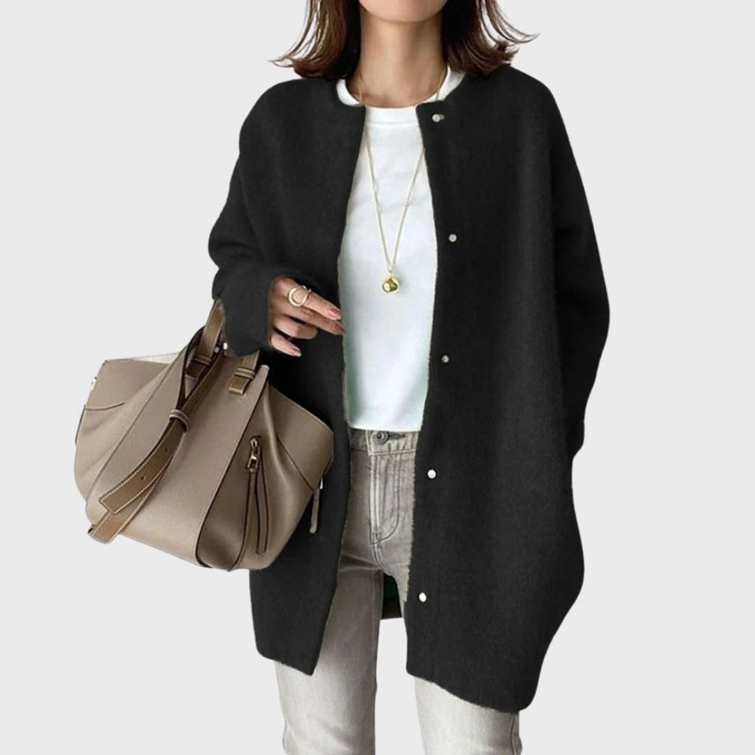 Dame Oversized Cashmere Cardigan med Trykknapper - Sort