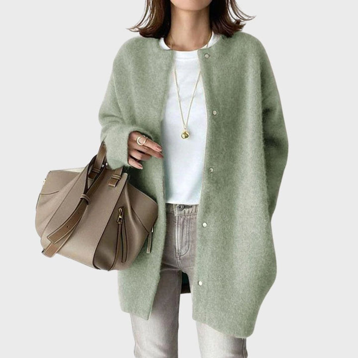 Dame Oversized Cashmere Cardigan med Trykknapper - Grøn