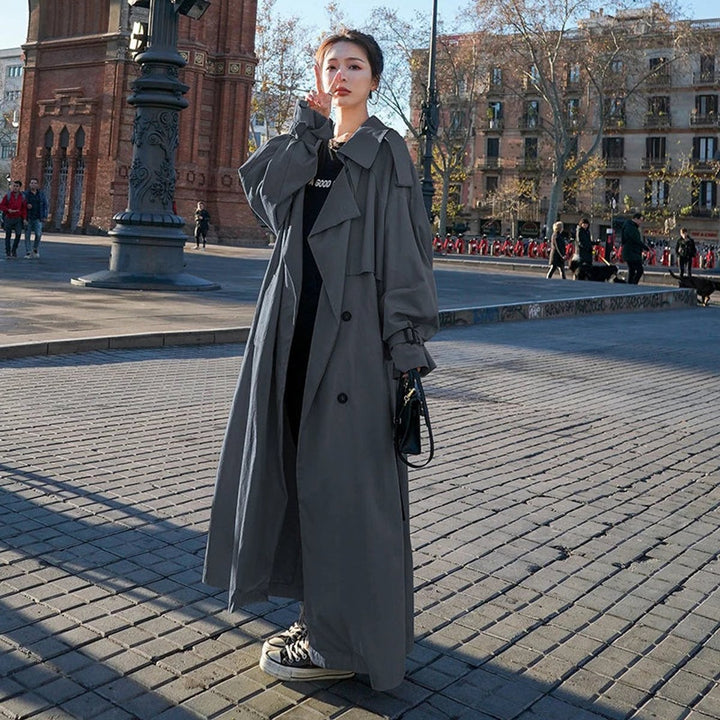 Dame Oversized Dobbeltknappet Maxi Trench Coat