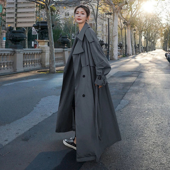 Dame Oversized Dobbeltknappet Maxi Trench Coat