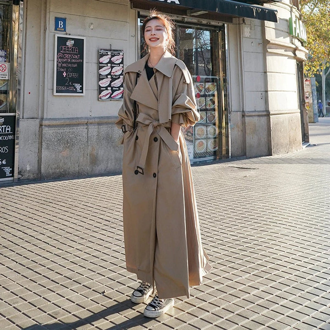 Dame Oversized Dobbeltknappet Maxi Trench Coat
