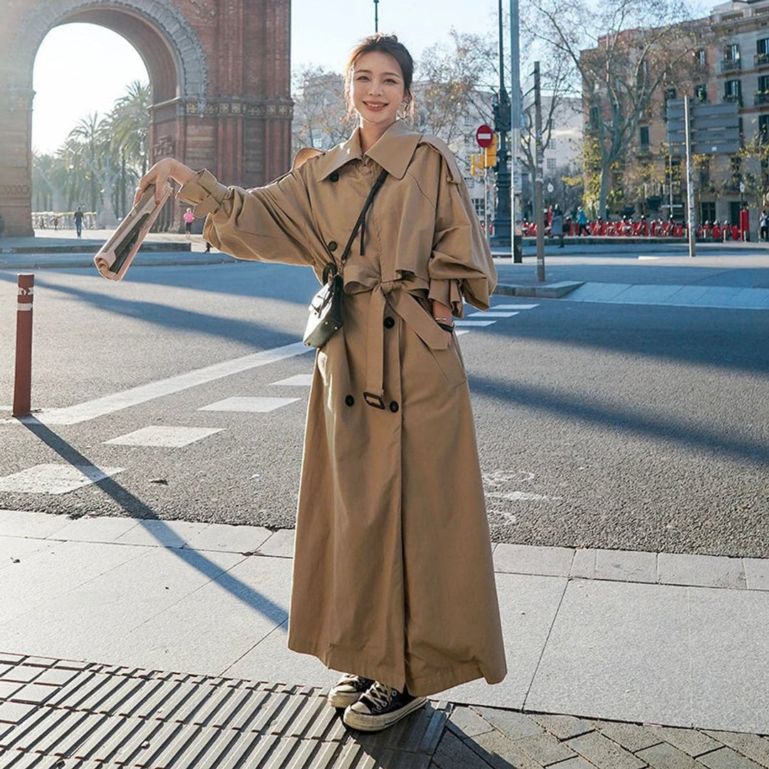Dame Oversized Dobbeltknappet Maxi Trench Coat
