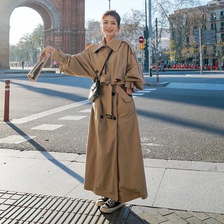 Dame Oversized Dobbeltknappet Maxi Trench Coat