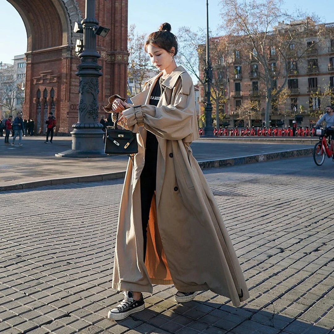 Dame Oversized Dobbeltknappet Maxi Trench Coat