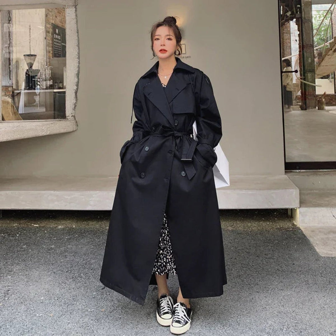 Dame Oversized Dobbeltknappet Maxi Trench Coat
