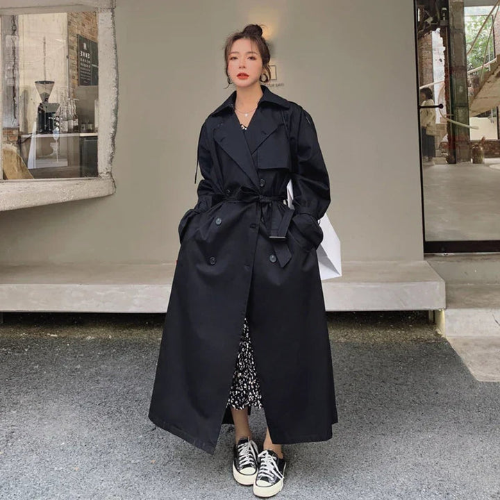 Dame Oversized Dobbeltknappet Maxi Trench Coat