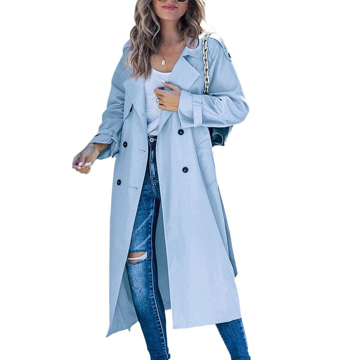 Dame Oversized Dobbeltknappet Trench Coat Bæltet Talje