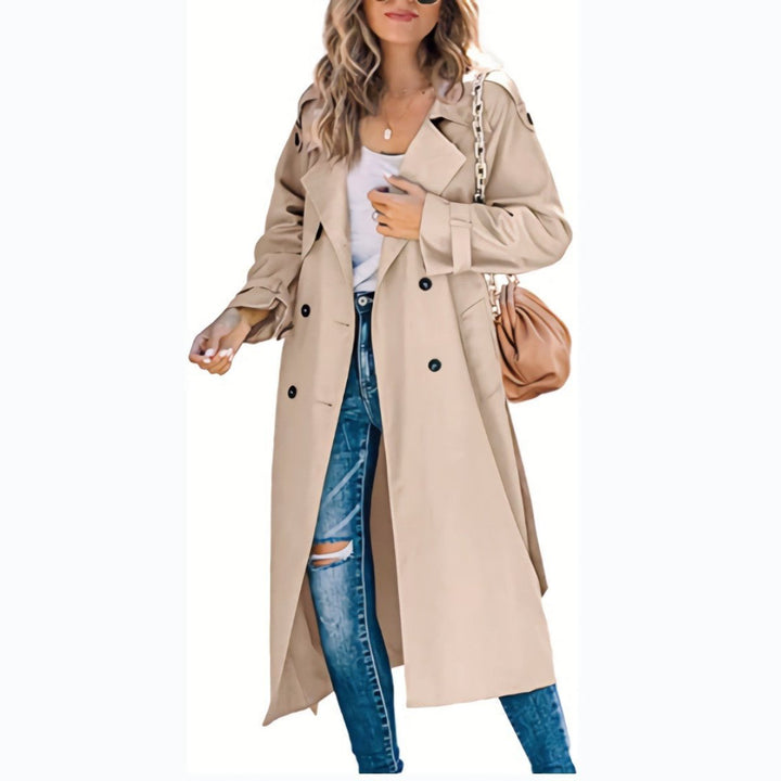 Dame Oversized Dobbeltknappet Trench Coat Bæltet Talje - Khaki