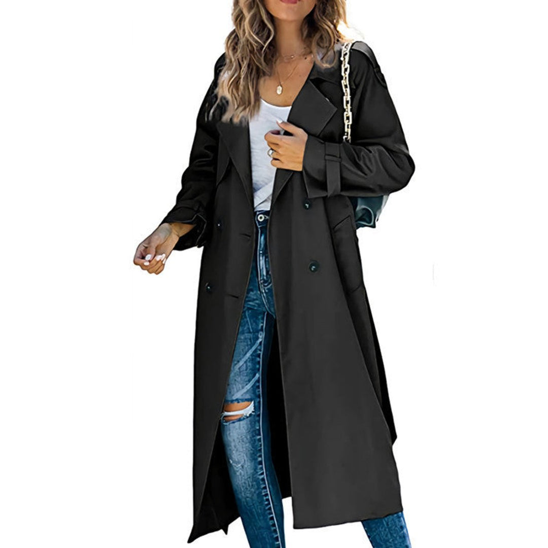 Dame Oversized Dobbeltknappet Trench Coat Bæltet Talje