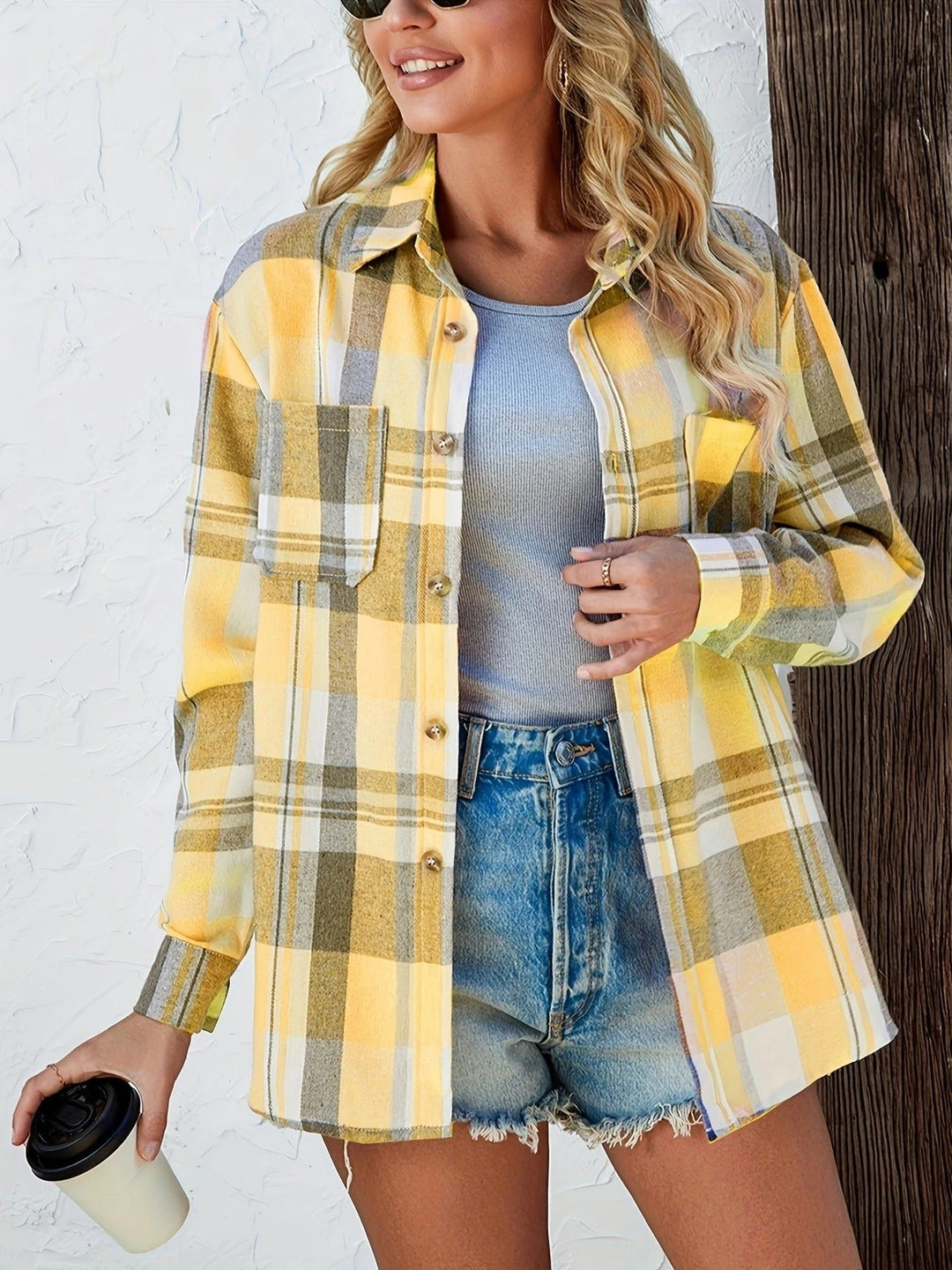 Dame Oversized Ternet Flannel Langærmet Skjorte