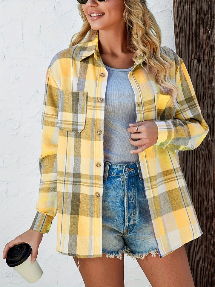 Dame Oversized Ternet Flannel Langærmet Skjorte