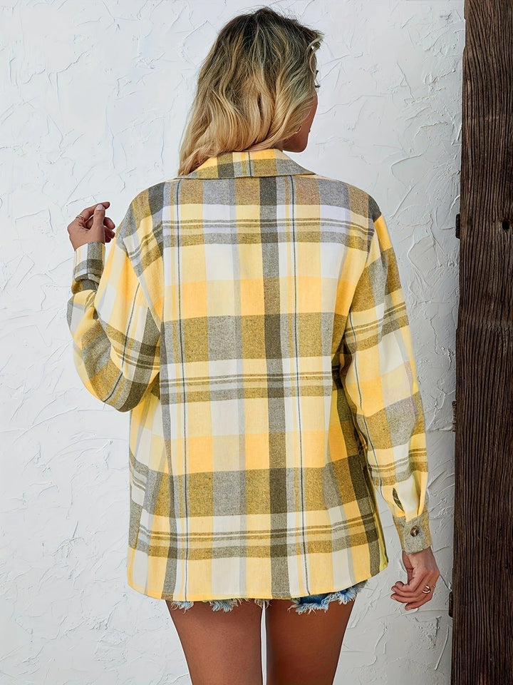 Dame Oversized Ternet Flannel Langærmet Skjorte