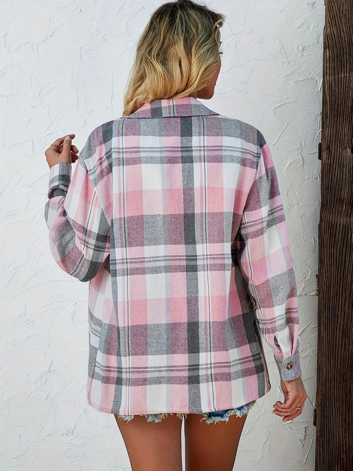 Dame Oversized Ternet Flannel Langærmet Skjorte