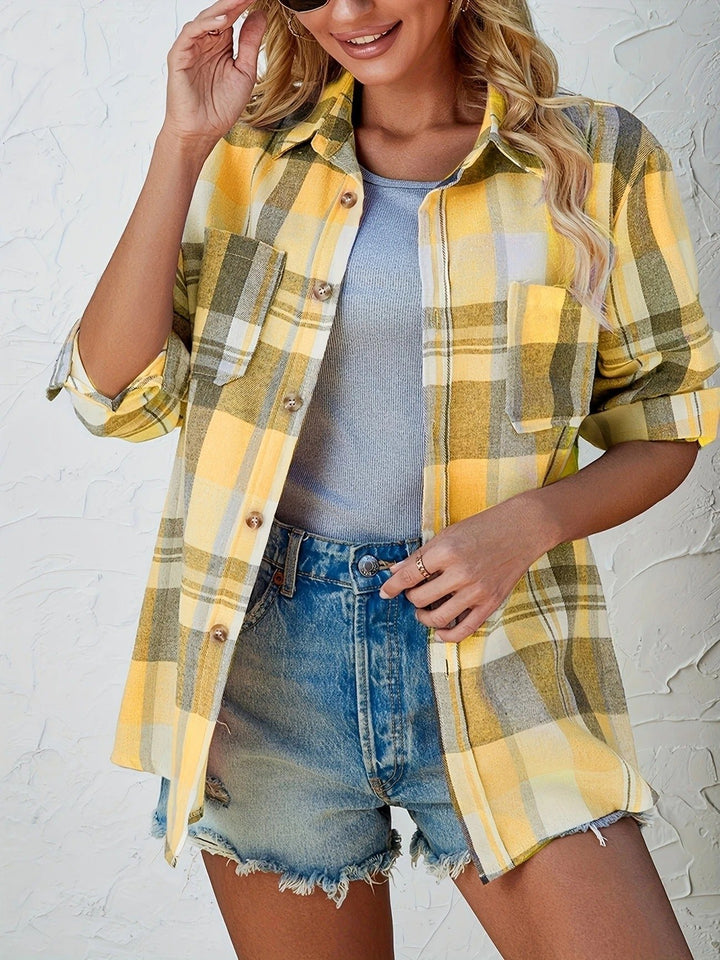 Dame Oversized Ternet Flannel Langærmet Skjorte