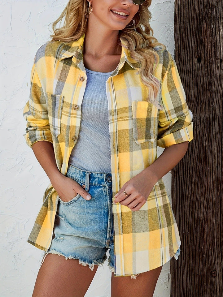 Dame Oversized Ternet Flannel Langærmet Skjorte