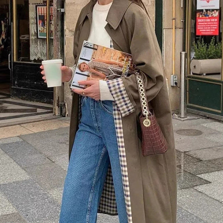 Dame Oversized Ternet Trench Coat Bomuldsmiks Langærmet