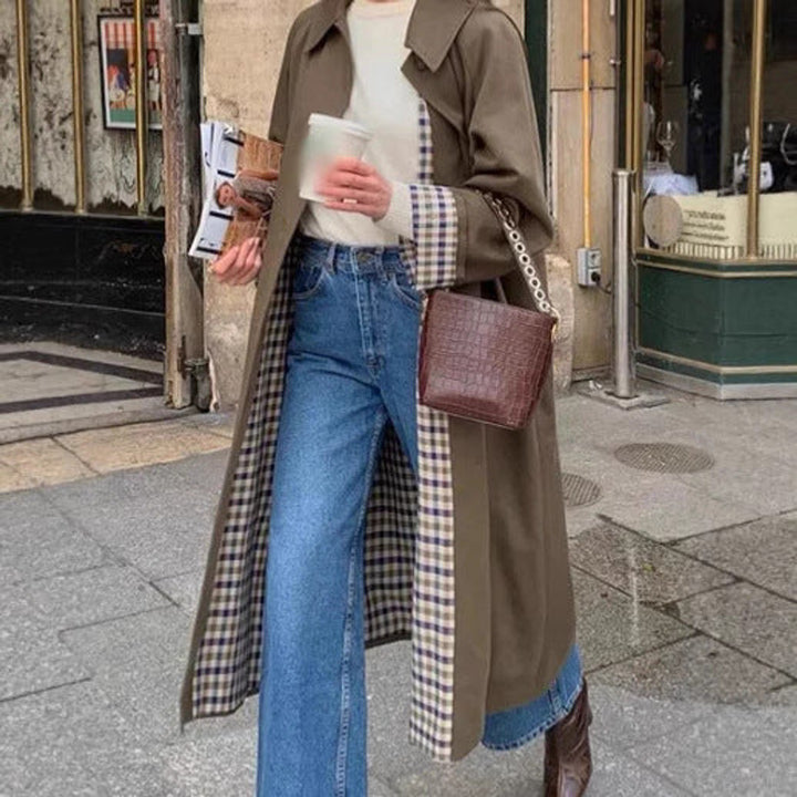Dame Oversized Ternet Trench Coat Bomuldsmiks Langærmet