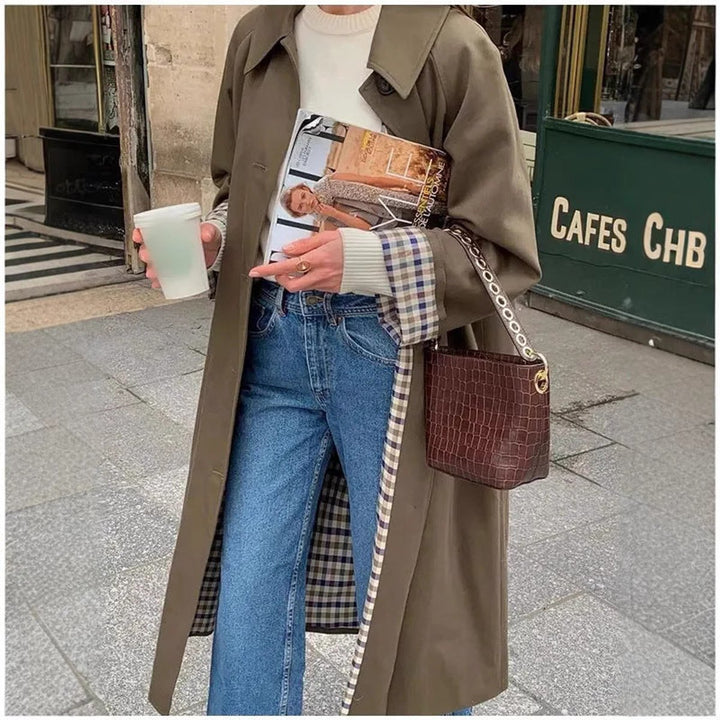 Dame Oversized Ternet Trench Coat Bomuldsmiks Langærmet