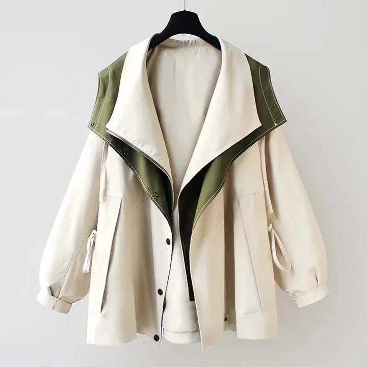 Dame Oversized Vandafvisende Trench Coat Dobbelt Krave - Hvid