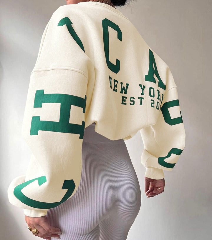 Dame Oversized Varsity-Print Crewneck Sweatshirt