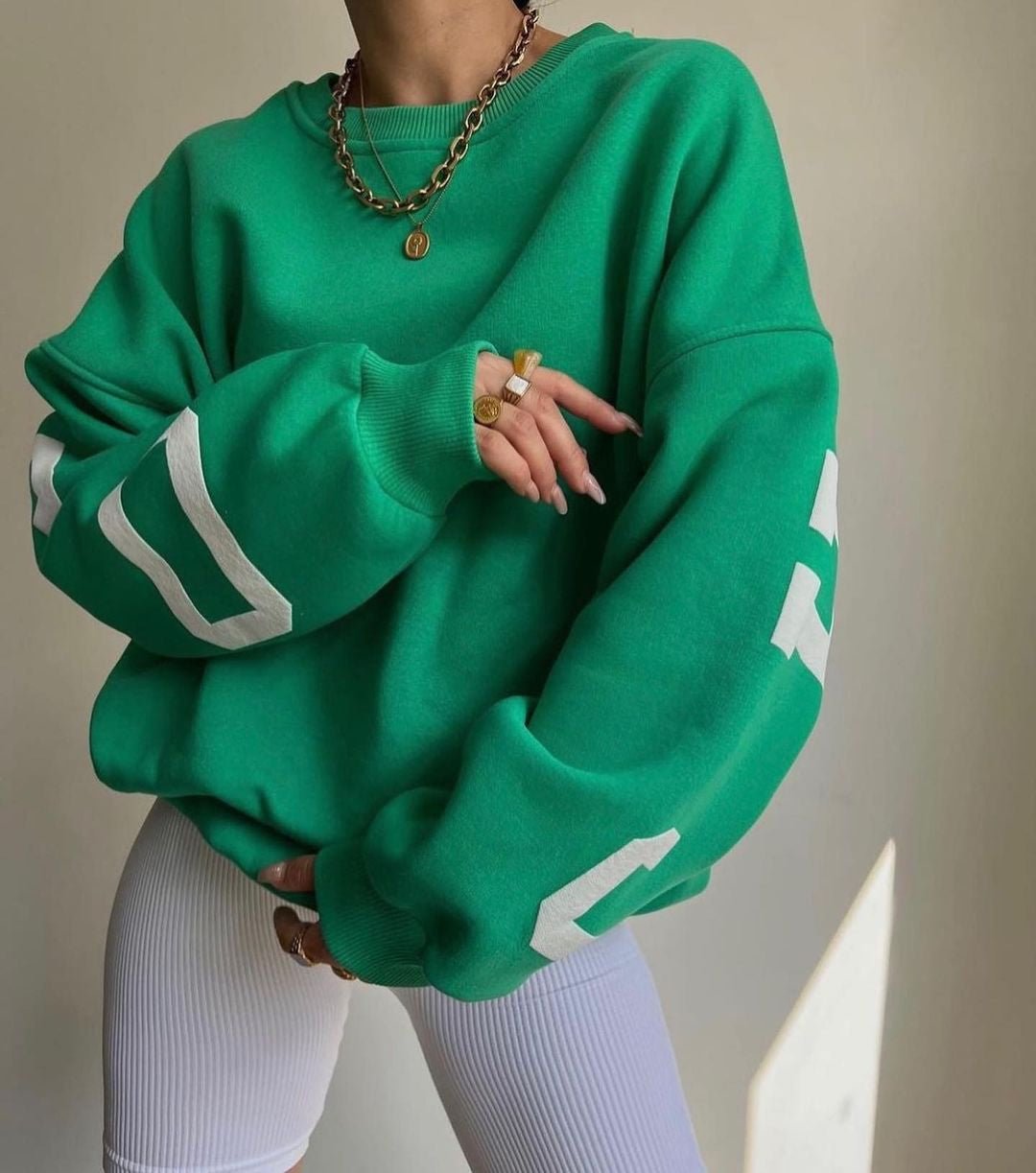 Dame Oversized Varsity-Print Crewneck Sweatshirt - Green