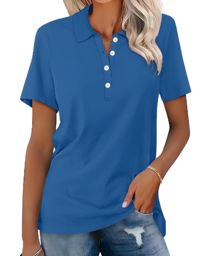 Dame Polo Shirt Kortærmet Pique Klassisk Pasform - Blue