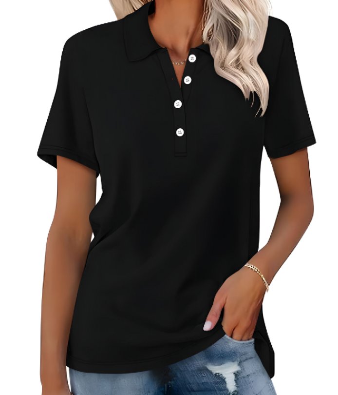 Dame Polo Shirt Kortærmet Pique Klassisk Pasform - Black