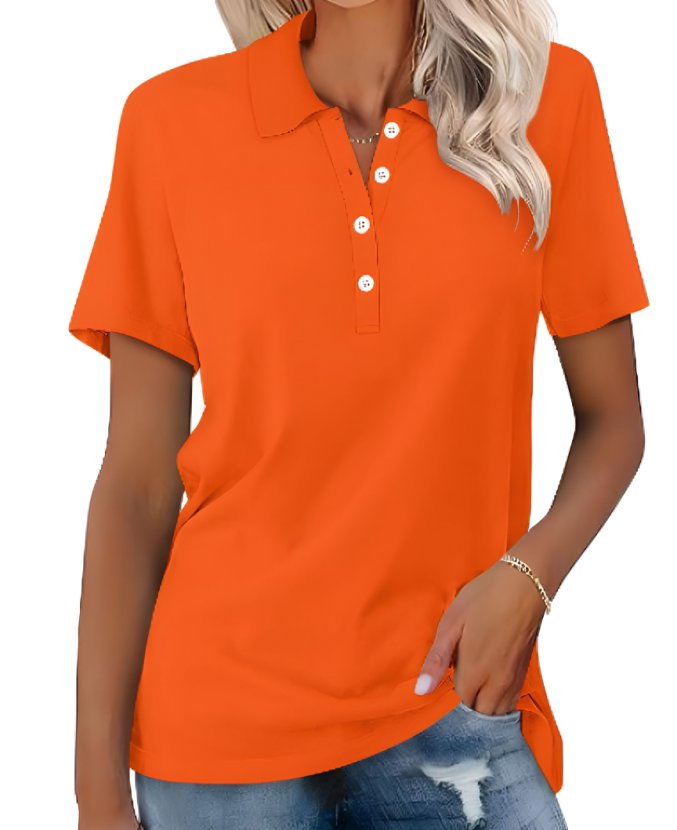 Dame Polo Shirt Kortærmet Pique Klassisk Pasform - Orange