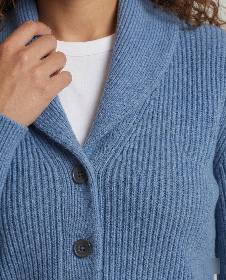 Dame Ribstrikket Cardigan med Revers og Knaplukning