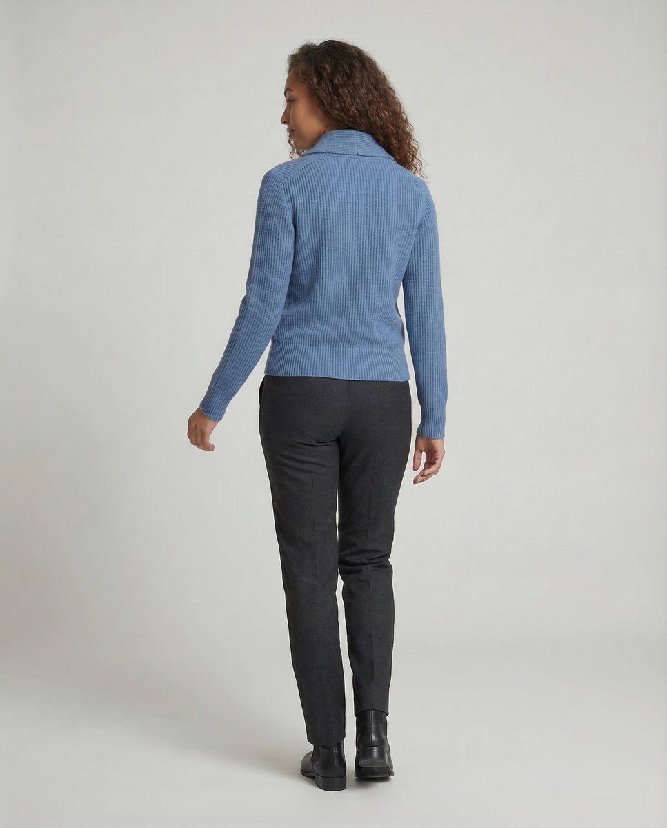 Dame Ribstrikket Cardigan med Revers og Knaplukning