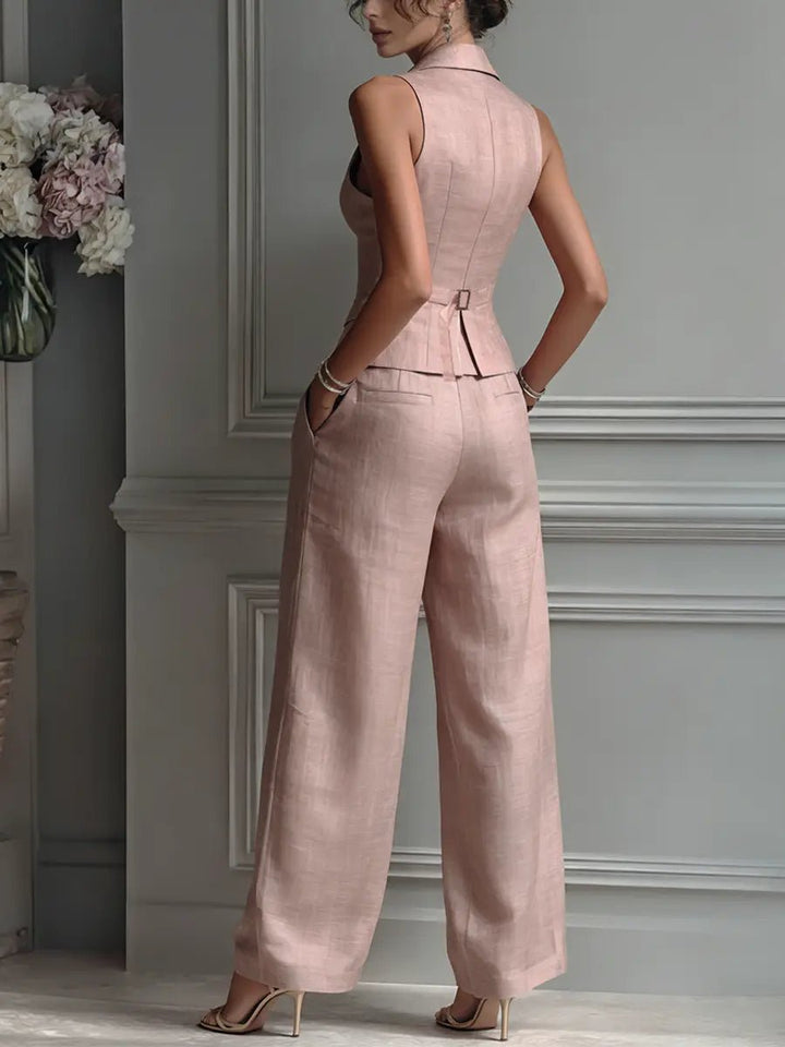 Dame Ærmeløs Hør Vest Wide-Leg Bukser Sæt