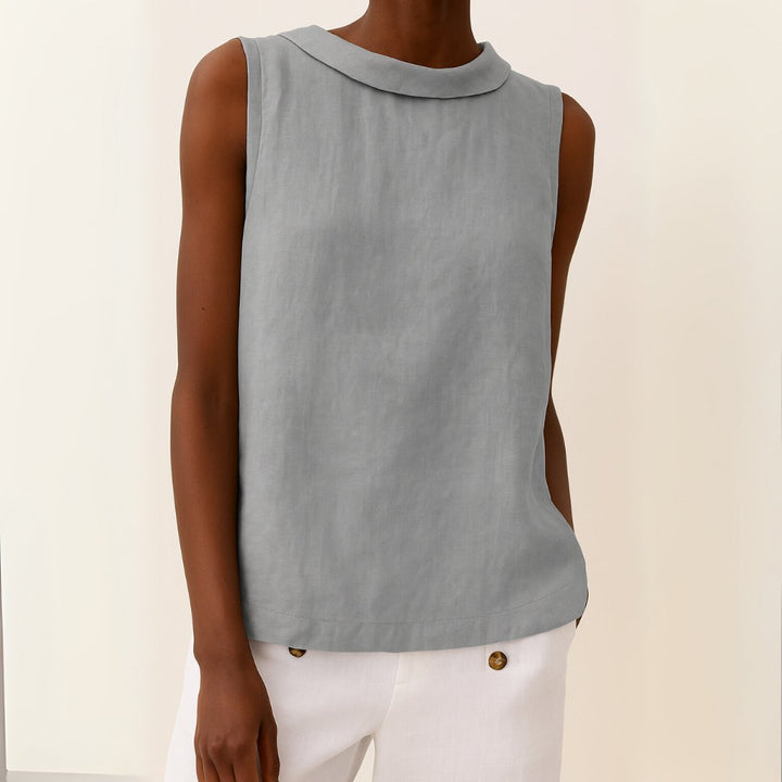 Dame Ærmeløs Linen Bluse med Rulleturtleneck - Grey