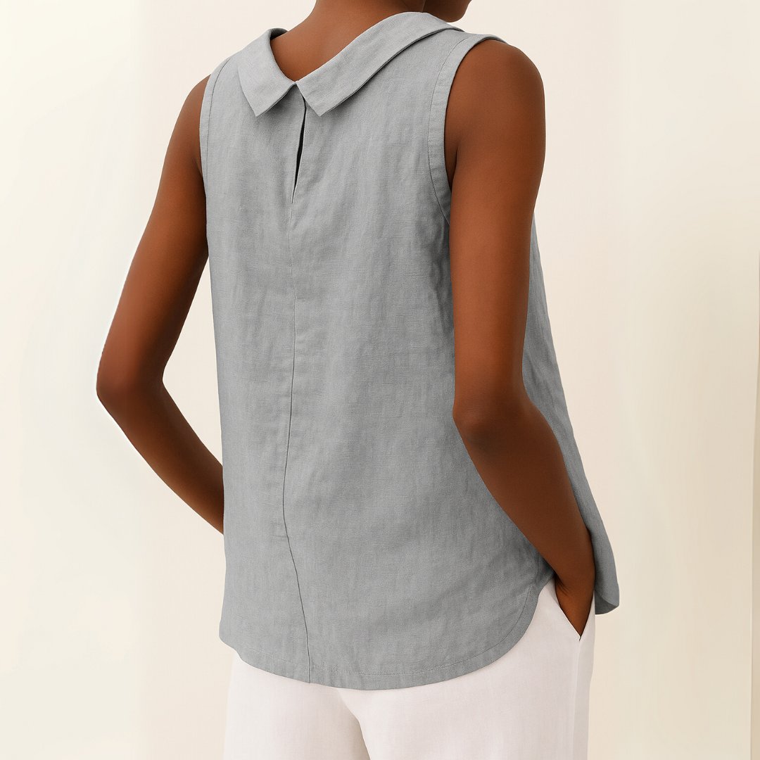Dame Ærmeløs Linen Bluse med Rulleturtleneck