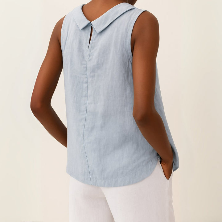 Dame Ærmeløs Linen Bluse med Rulleturtleneck