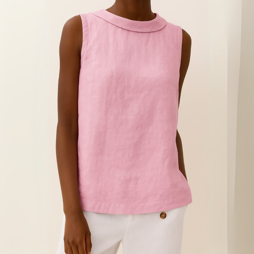 Dame Ærmeløs Linen Bluse med Rulleturtleneck - Pink