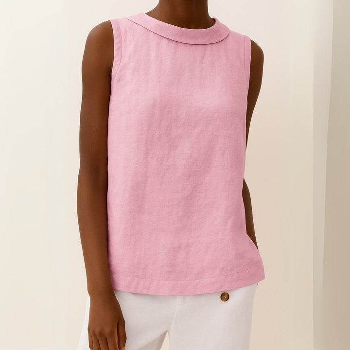 Dame Ærmeløs Linen Bluse med Rulleturtleneck - Pink