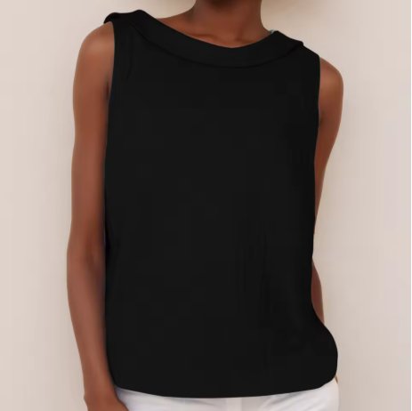 Dame Ærmeløs Linen Bluse med Rulleturtleneck - black