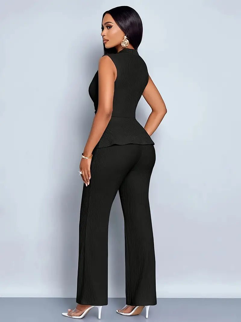 Dame Ærmeløs Peplum Wrap-Top Flared Bukser Sæt