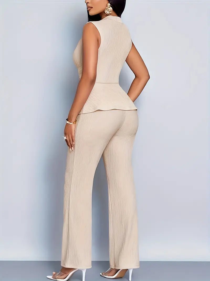 Dame Ærmeløs Peplum Wrap-Top Flared Bukser Sæt
