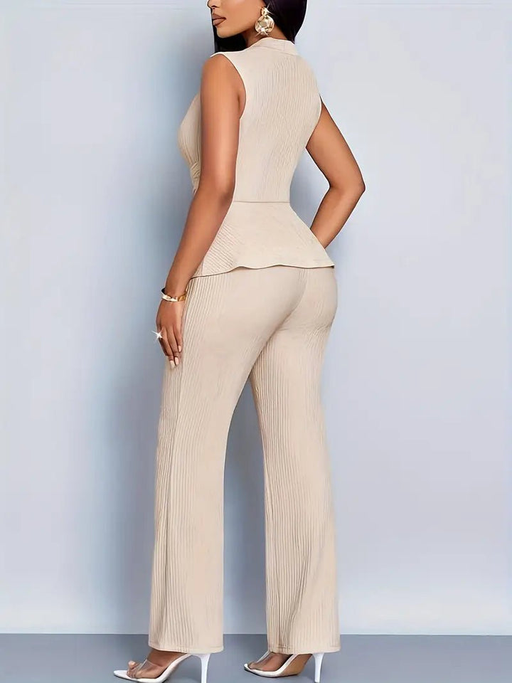 Dame Ærmeløs Peplum Wrap-Top Flared Bukser Sæt