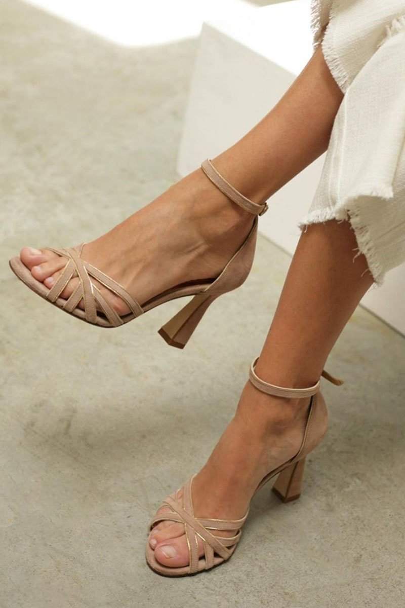 Dame Sandaletter Åben Tå Ankelrem Hæl - Beige