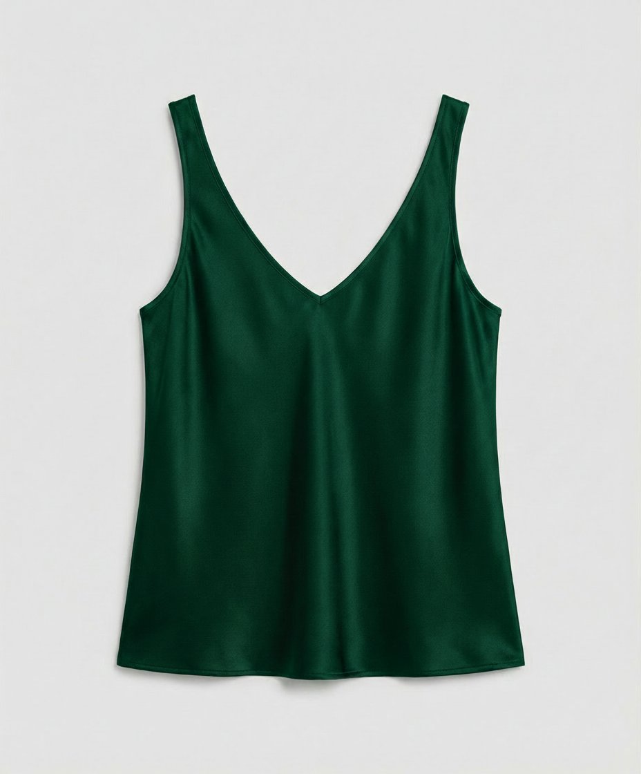 Dame Satin Camisole V-hals Brede Stropper - Green