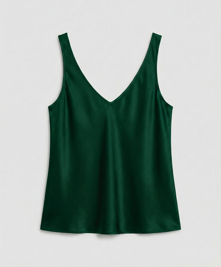 Dame Satin Camisole V-hals Brede Stropper - Green