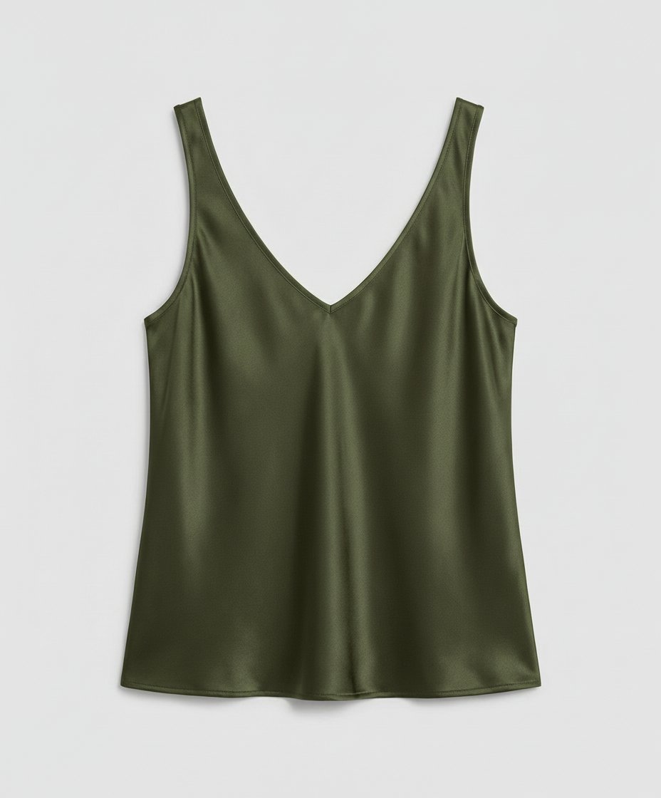 Dame Satin Camisole V-hals Brede Stropper - Army Green