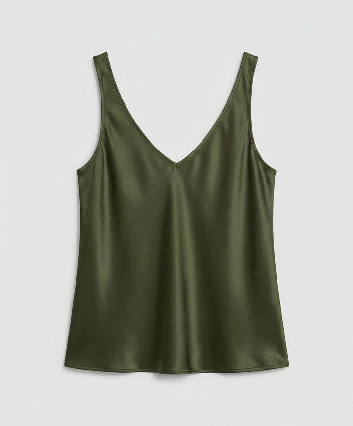 Dame Satin Camisole V-hals Brede Stropper - Army Green