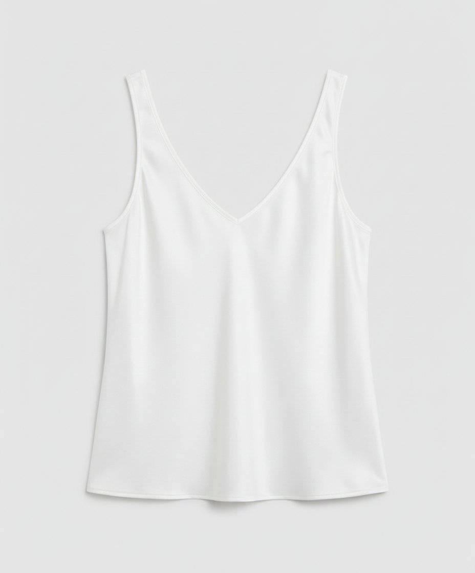 Dame Satin Camisole V-hals Brede Stropper - White