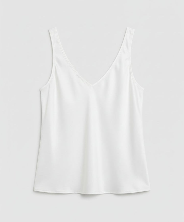 Dame Satin Camisole V-hals Brede Stropper - White